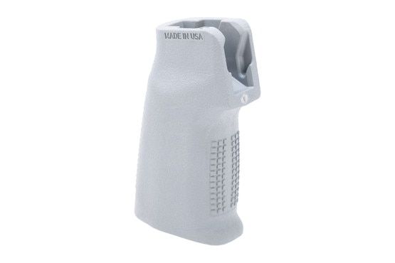 Grey pistol grip for AR-15 with non-slip texture.